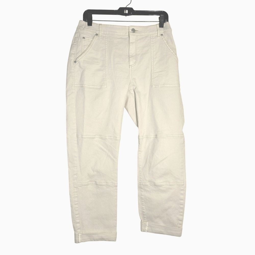 LOFT The Girlfriend Curvy Utility Jeans Womens Size 29/8 Cream Barrel Like EUC - Picture 2 of 8